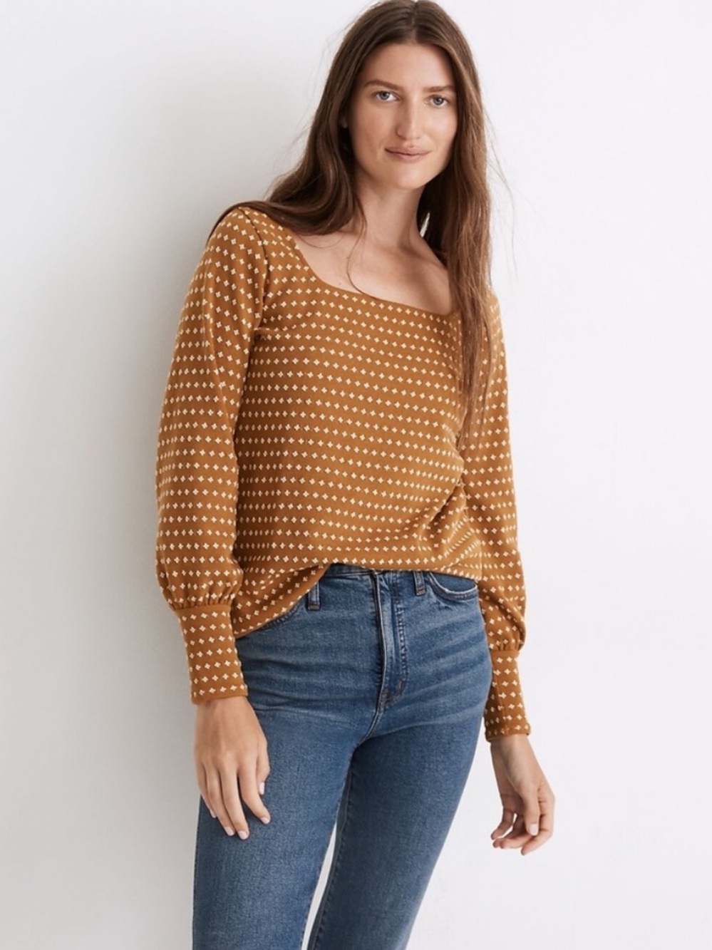 Madewell Floral Jacquard Square Neck Top Golden Ochre Women’s Small NWOT
